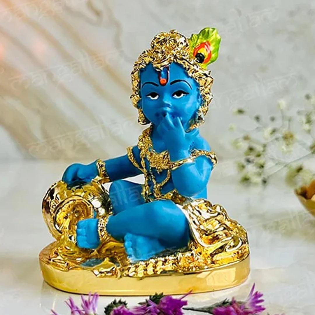 Laddu Gopal Krishna Makhan Murti - Gold Plated (3.5 Inch)