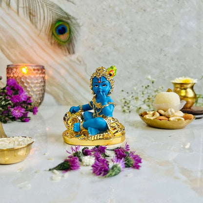 Laddu Gopal Krishna Makhan Murti - Gold Plated (3.5 Inch)