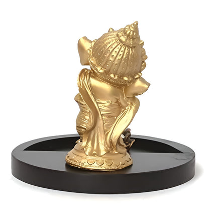 Golden Ganesha Dancing Ganesh Idol for Gift with Tealight Holder and Wood Tray (17 cm)