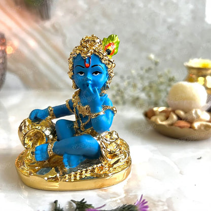 Laddu Gopal Krishna Makhan Murti - Gold Plated (3.5 Inch)