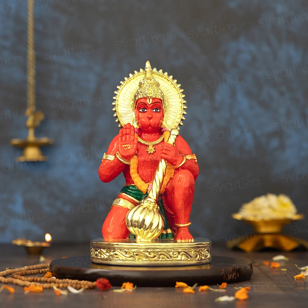 Sinduri Hanuman Murti - Gold Plated (3.5, 6, 9 Inch)