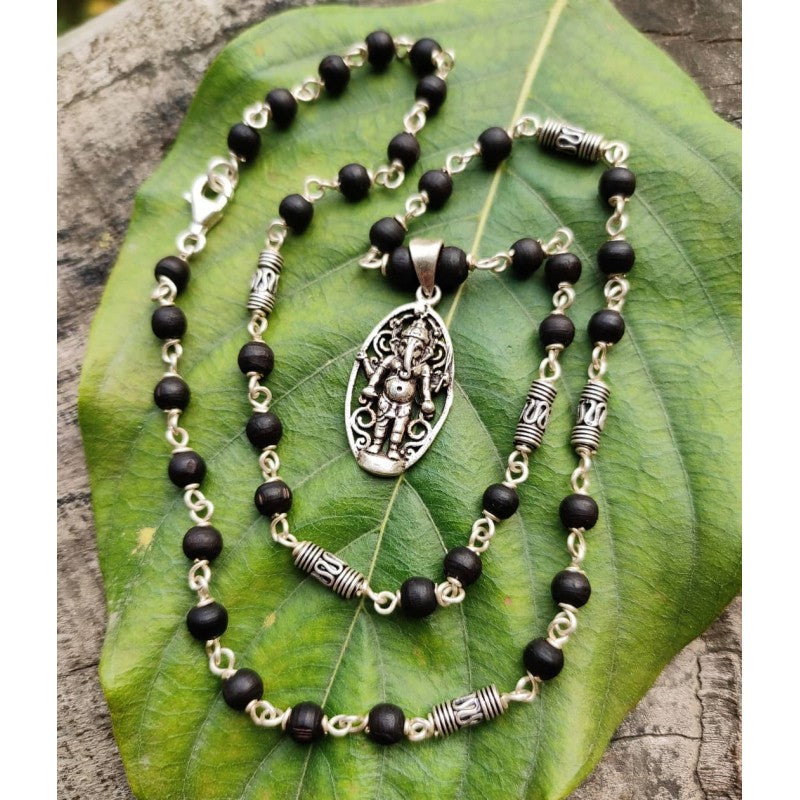 Ganesh Pendant silver and Tulasi necklace Ganesh Pendant silver and Tulasi necklace